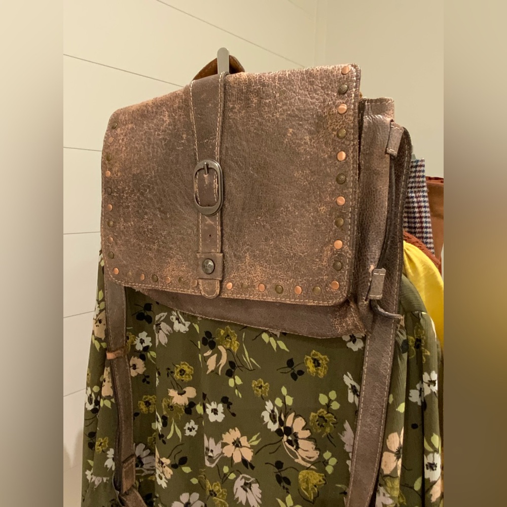 Patricia Nash Distressed Copper Studs Tan Leather Crossbody Bag